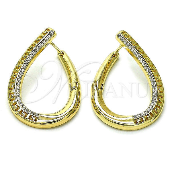 Argolla Huggie 02.204.0032.14 Oro Laminado, Diseño de Llave Griega, con Blanca Micro Pave, Pulido, Tono Dorado