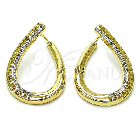 Argolla Huggie 02.204.0032.14 Oro Laminado, Diseño de Llave Griega, con Blanca Micro Pave, Pulido, Tono Dorado