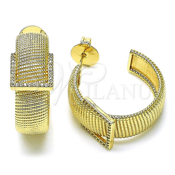Argolla Mediana 02.204.0034.30 Oro Laminado, Diseño de Hebilla del Cinturón, con Blanca Micro Pave, Diamantado, Tono Dorado