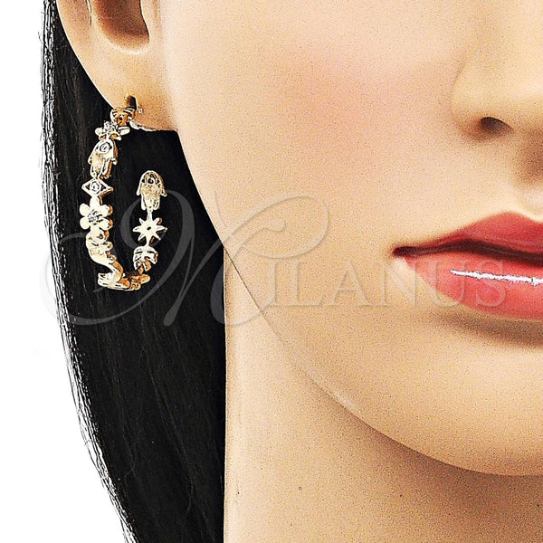 Argolla Mediana 02.204.0035.35 Oro Laminado, Diseño de Elefante y Mano de Dios, con Blanca Zirconia Cubica, Pulido, Tono Dorado