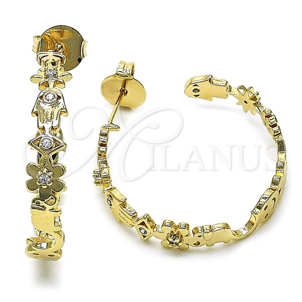 Argolla Mediana 02.204.0035.35 Oro Laminado, Diseño de Elefante y Mano de Dios, con Blanca Zirconia Cubica, Pulido, Tono Dorado