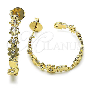 Argolla Mediana 02.204.0035.35 Oro Laminado, Diseño de Elefante y Mano de Dios, con Blanca Zirconia Cubica, Pulido, Tono Dorado