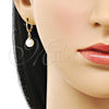 Arete Colgante 02.213.0723 Oro Laminado, Diseño de Bola, con Marfil Madre Perla, Pulido, Tono Dorado