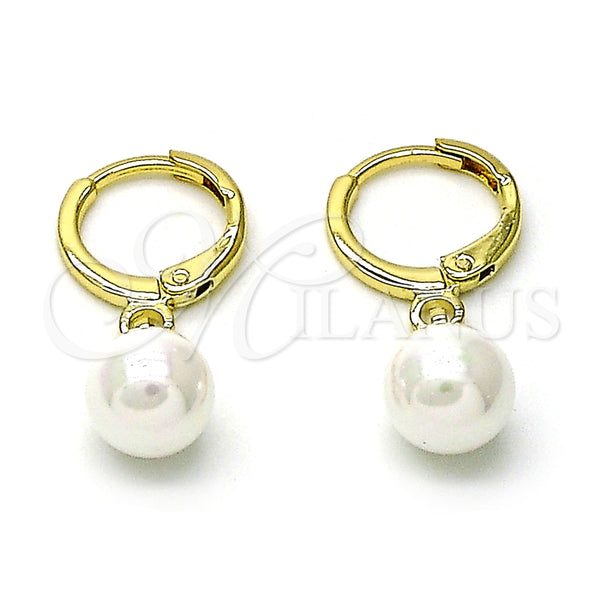 Arete Colgante 02.213.0723 Oro Laminado, Diseño de Bola, con Marfil Madre Perla, Pulido, Tono Dorado