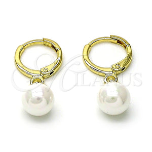 Arete Colgante 02.213.0723 Oro Laminado, Diseño de Bola, con Marfil Madre Perla, Pulido, Tono Dorado