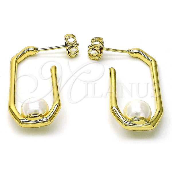 Argolla Pequeña 02.213.0725.15 Oro Laminado, Diseño de Bola, con Marfil Madre Perla, Pulido, Tono Dorado