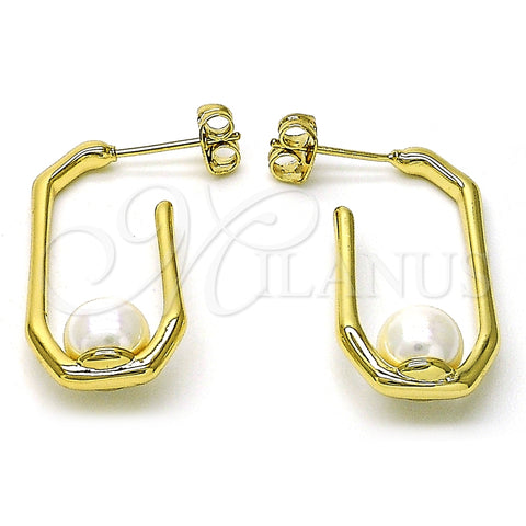 Argolla Pequeña 02.213.0725.15 Oro Laminado, Diseño de Bola, con Marfil Madre Perla, Pulido, Tono Dorado