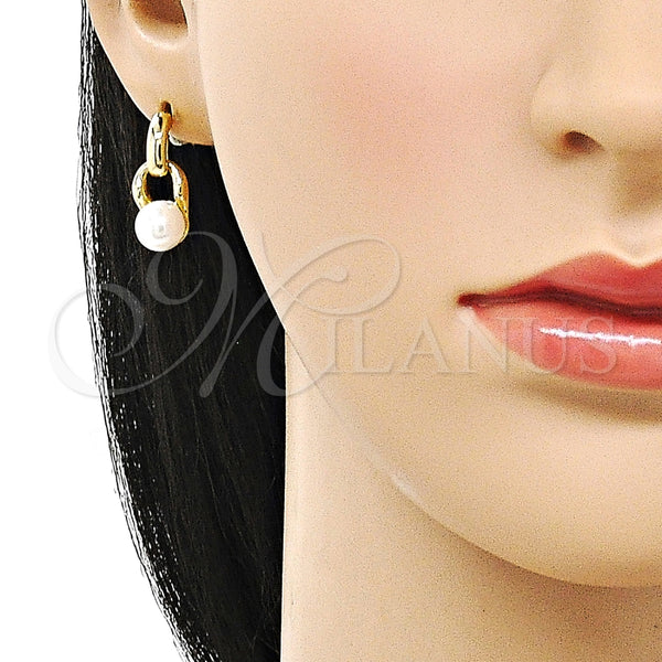 Arete Dormilona 02.213.0729 Oro Laminado, Diseño de Bola, con Madre Perla Marfil, Pulido, Tono Dorado