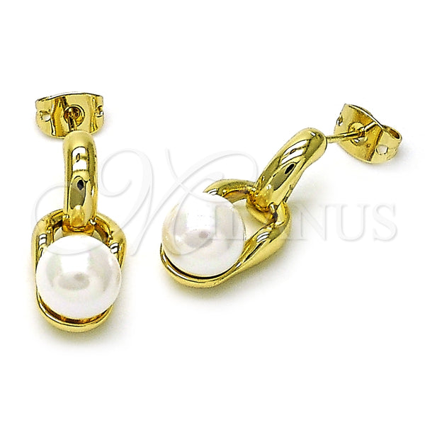Arete Dormilona 02.213.0729 Oro Laminado, Diseño de Bola, con Madre Perla Marfil, Pulido, Tono Dorado