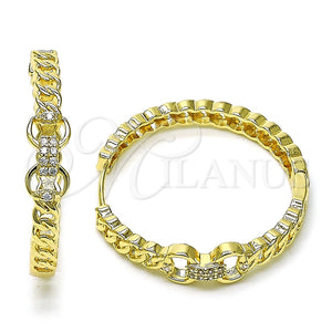 Argolla Huggie 02.204.0039.35 Oro Laminado, Diseño de Hebilla del Cinturón y Miami Cubana, con Blanca Micro Pave, Pulido, Tono Dorado