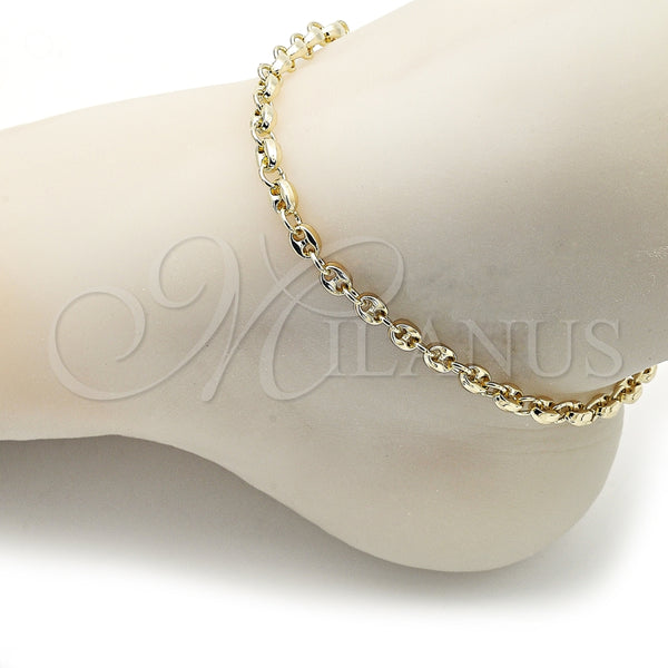 Tobillera Elegante 03.213.0233.10 Oro Laminado, Diseño de Puff Mariner, Pulido, Tono Dorado (Grosor 05 MM, 10 Pulgadas de Largo)