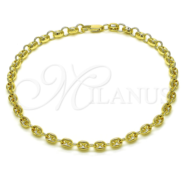 Tobillera Elegante 03.213.0233.10 Oro Laminado, Diseño de Puff Mariner, Pulido, Tono Dorado (Grosor 05 MM, 10 Pulgadas de Largo)