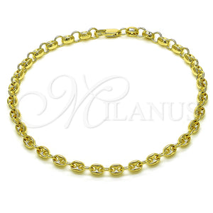 Tobillera Elegante 03.213.0233.10 Oro Laminado, Diseño de Puff Mariner, Pulido, Tono Dorado (Grosor 05 MM, 10 Pulgadas de Largo)
