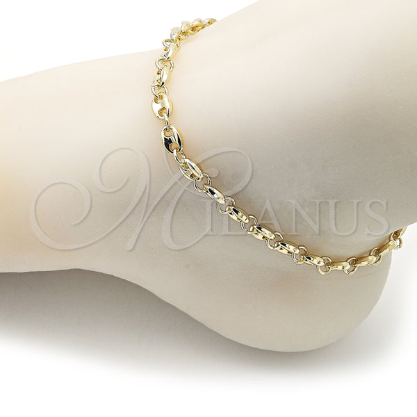 Tobillera Elegante 03.213.0234.10 Oro Laminado, Diseño de Puff Mariner, Pulido, Tono Dorado (Thickness, 10 Inches Length)