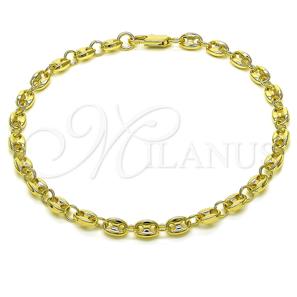 Tobillera Elegante 03.213.0234.10 Oro Laminado, Diseño de Puff Mariner, Pulido, Tono Dorado (Thickness, 10 Inches Length)