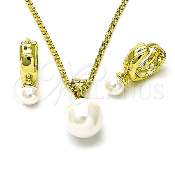 Juego de Arete y Dije de Adulto 10.213.0026 Oro Laminado, Diseño de Bola, con Marfil Madre Perla, Pulido, Tono Dorado