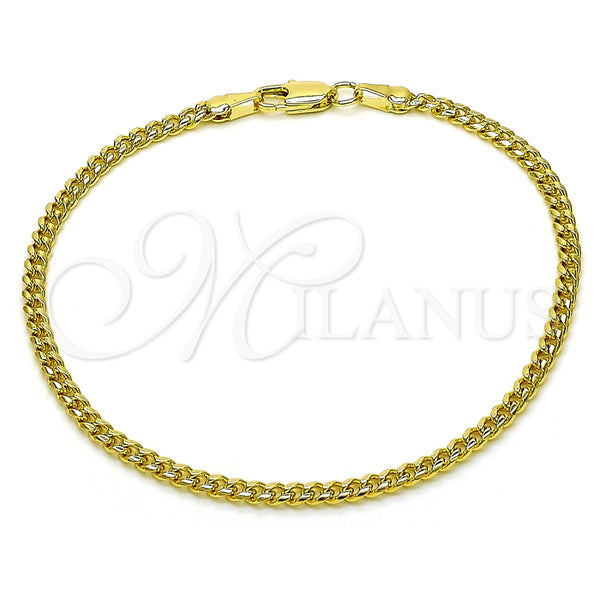 Pulsera Básica 03.213.0290.07 Oro Laminado, Diseño de Miami Cubana, Pulido, Tono Dorado (Grosor 03 MM, 8 Pulgadas de Largo)