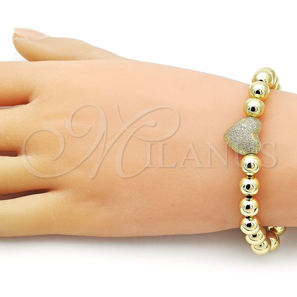 Pulsera Elegante 03.341.0230.07 Oro Laminado, Diseño de Corazón y Bola, Mate, Tono Dorado (08 MM Thickness, 8 Inches Length)