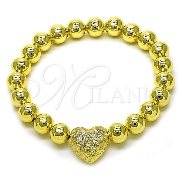 Pulsera Elegante 03.341.0230.07 Oro Laminado, Diseño de Corazón y Bola, Mate, Tono Dorado (08 MM Thickness, 8 Inches Length)