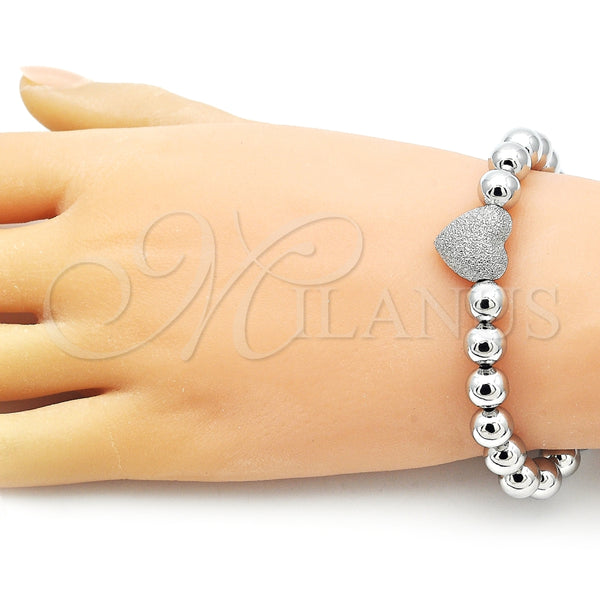 Pulsera Elegante 03.341.0230.1.07 Rodio Laminado, Diseño de Corazón y Bola, Mate, Rodinado (Grosor 08 MM, 8 Pulgadas de Largo)
