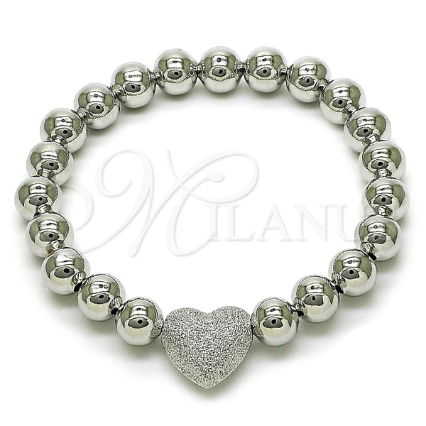 Pulsera Elegante 03.341.0230.1.07 Rodio Laminado, Diseño de Corazón y Bola, Mate, Rodinado (Grosor 08 MM, 8 Pulgadas de Largo)