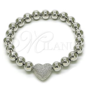 Pulsera Elegante 03.341.0230.1.07 Rodio Laminado, Diseño de Corazón y Bola, Mate, Rodinado (Grosor 08 MM, 8 Pulgadas de Largo)