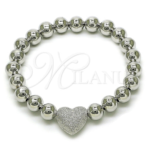 Pulsera Elegante 03.341.0230.1.07 Rodio Laminado, Diseño de Corazón y Bola, Mate, Rodinado (Grosor 08 MM, 8 Pulgadas de Largo)