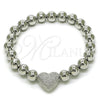 Pulsera Elegante 03.341.0230.1.07 Rodio Laminado, Diseño de Corazón y Bola, Mate, Rodinado (Grosor 08 MM, 8 Pulgadas de Largo)
