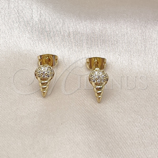 Arete Dormilona 02.341.0220 Oro Laminado, Diseño de Helado, con Blanca Micro Pave, Pulido, Tono Dorado