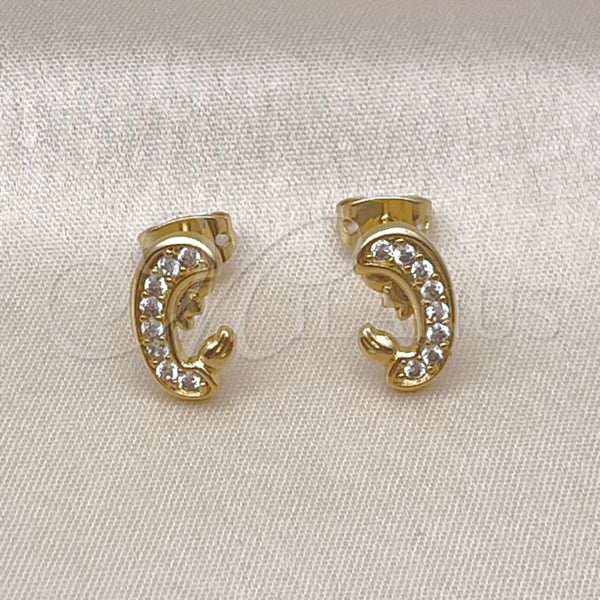 Arete Dormilona 02.341.0221 Oro Laminado, Diseño de Guadalupe, con Blanca Micro Pave, Pulido, Tono Dorado
