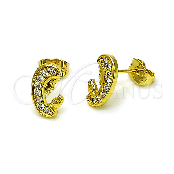 Arete Dormilona 02.341.0221 Oro Laminado, Diseño de Guadalupe, con Blanca Micro Pave, Pulido, Tono Dorado