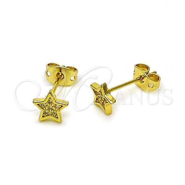 Arete Dormilona 02.341.0223 Oro Laminado, Diseño de Estrella, con Blanca Micro Pave, Pulido, Tono Dorado