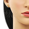 Arete Dormilona 02.341.0224 Oro Laminado, Diseño de Flor, con Blanca Micro Pave, Pulido, Tono Dorado
