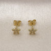 Arete Dormilona 02.341.0224 Oro Laminado, Diseño de Flor, con Blanca Micro Pave, Pulido, Tono Dorado
