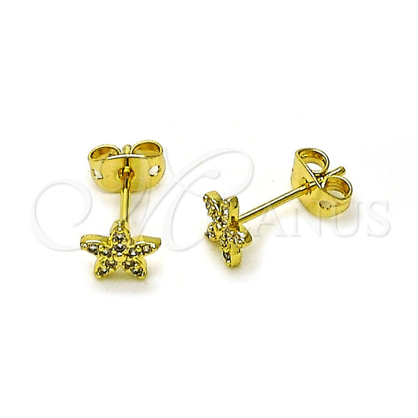 Arete Dormilona 02.341.0224 Oro Laminado, Diseño de Flor, con Blanca Micro Pave, Pulido, Tono Dorado