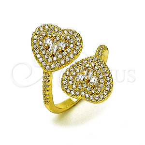 Anillo Multi Piedra 01.341.0160 Oro Laminado, Diseño de Corazón y Baguette, con Zirconia Cubica Blanca y Micro Pave Blanca, Pulido, Tono Dorado (Talla Unica)