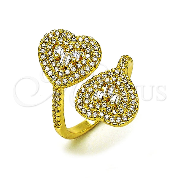 Anillo Multi Piedra 01.341.0160 Oro Laminado, Diseño de Corazón y Baguette, con Zirconia Cubica Blanca y Micro Pave Blanca, Pulido, Tono Dorado (Talla Unica)