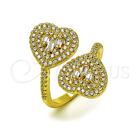 Anillo Multi Piedra 01.341.0160 Oro Laminado, Diseño de Corazón y Baguette, con Blanca Zirconia Cubica and Blanca Micro Pave, Pulido, Tono Dorado (One size fits all)