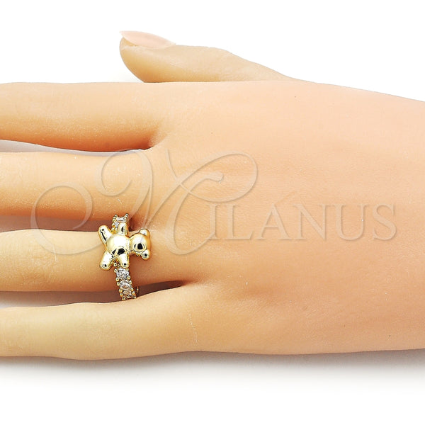 Anillo Multi Piedra 01.341.0162 Oro Laminado, Diseño de Osito, con Blanca Zirconia Cubica, Pulido, Tono Dorado (One size fits all)