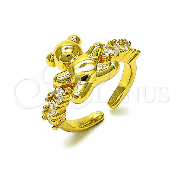 Anillo Multi Piedra 01.341.0162 Oro Laminado, Diseño de Osito, con Blanca Zirconia Cubica, Pulido, Tono Dorado (One size fits all)