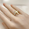 Anillo Multi Piedra 01.341.0153.1 Oro Laminado, Diseño de Cruz, con Blanca Zirconia Cubica, Pulido, Tono Dorado (One size fits all)