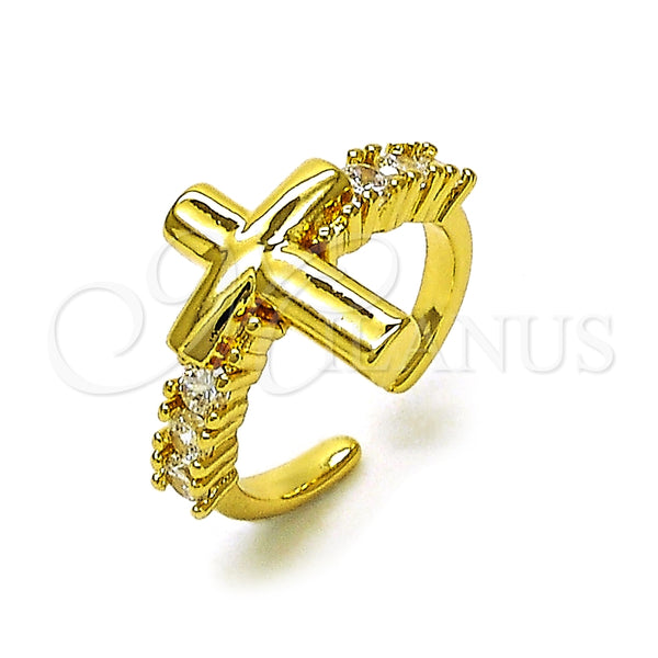 Anillo Multi Piedra 01.341.0153.1 Oro Laminado, Diseño de Cruz, con Blanca Zirconia Cubica, Pulido, Tono Dorado (One size fits all)