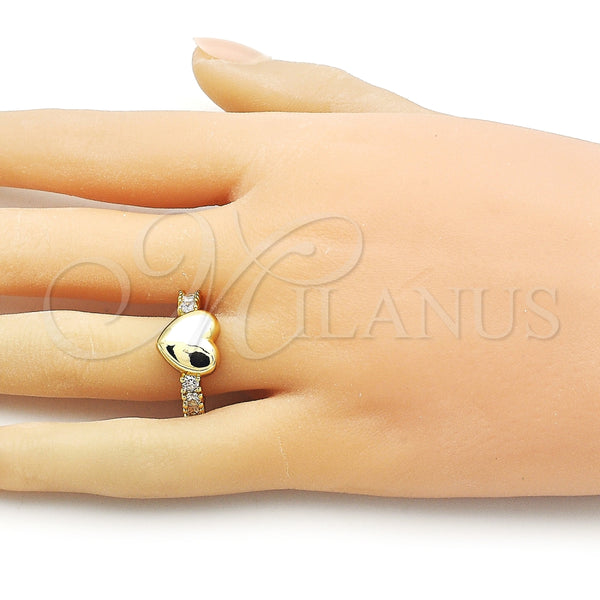 Anillo Multi Piedra 01.341.0154.1 Oro Laminado, Diseño de Corazón, con Blanca Zirconia Cubica, Pulido, Tono Dorado (One size fits all)