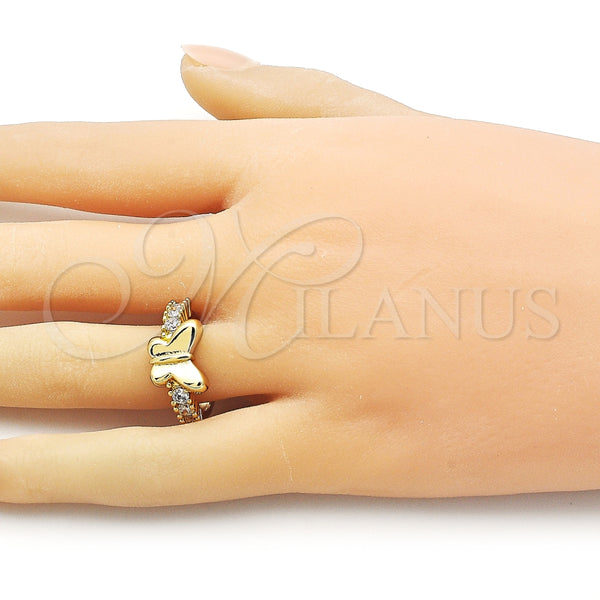 Anillo Multi Piedra 01.341.0144.1 Oro Laminado, Diseño de Mariposa, con Blanca Zirconia Cubica, Pulido, Tono Dorado (One size fits all)