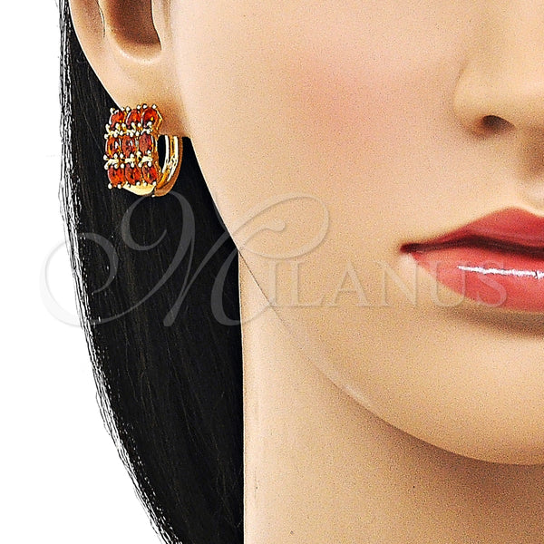 Argolla Huggie 02.210.0862.3.18 Oro Laminado, con Granate Zirconia Cubica, Pulido, Tono Dorado