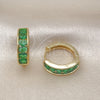 Argolla Huggie 02.210.0864.3.18 Oro Laminado, con Verde Zirconia Cubica, Pulido, Tono Dorado