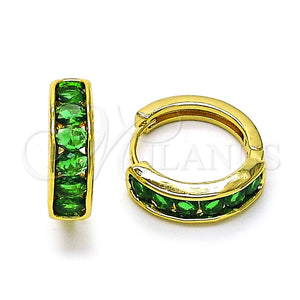 Argolla Huggie 02.210.0864.3.18 Oro Laminado, con Verde Zirconia Cubica, Pulido, Tono Dorado