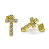 Arete Dormilona 02.213.0747 Oro Laminado, Diseño de Cruz, con Blanca Zirconia Cubica, Pulido, Tono Dorado