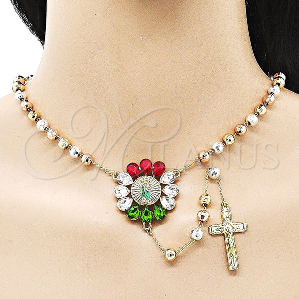 Rosario Mediano 09.411.0002.24 Oro Laminado, Diseño de San Judas, con Multicolor Cristal, Diamantado, Tres Tonos