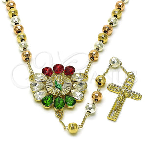 Rosario Mediano 09.411.0002.24 Oro Laminado, Diseño de San Judas, con Multicolor Cristal, Diamantado, Tres Tonos